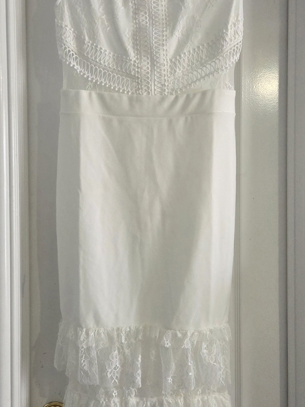 bebe White Lace Midi Dress